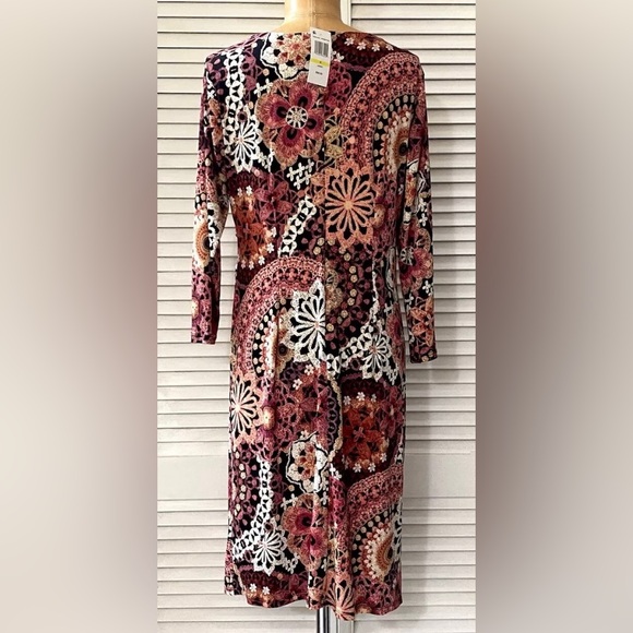 🆕 MSK Dress Women’s Medium Peach Berry Black Floral Faux Wrap NWT NEW - Picture 8 of 13